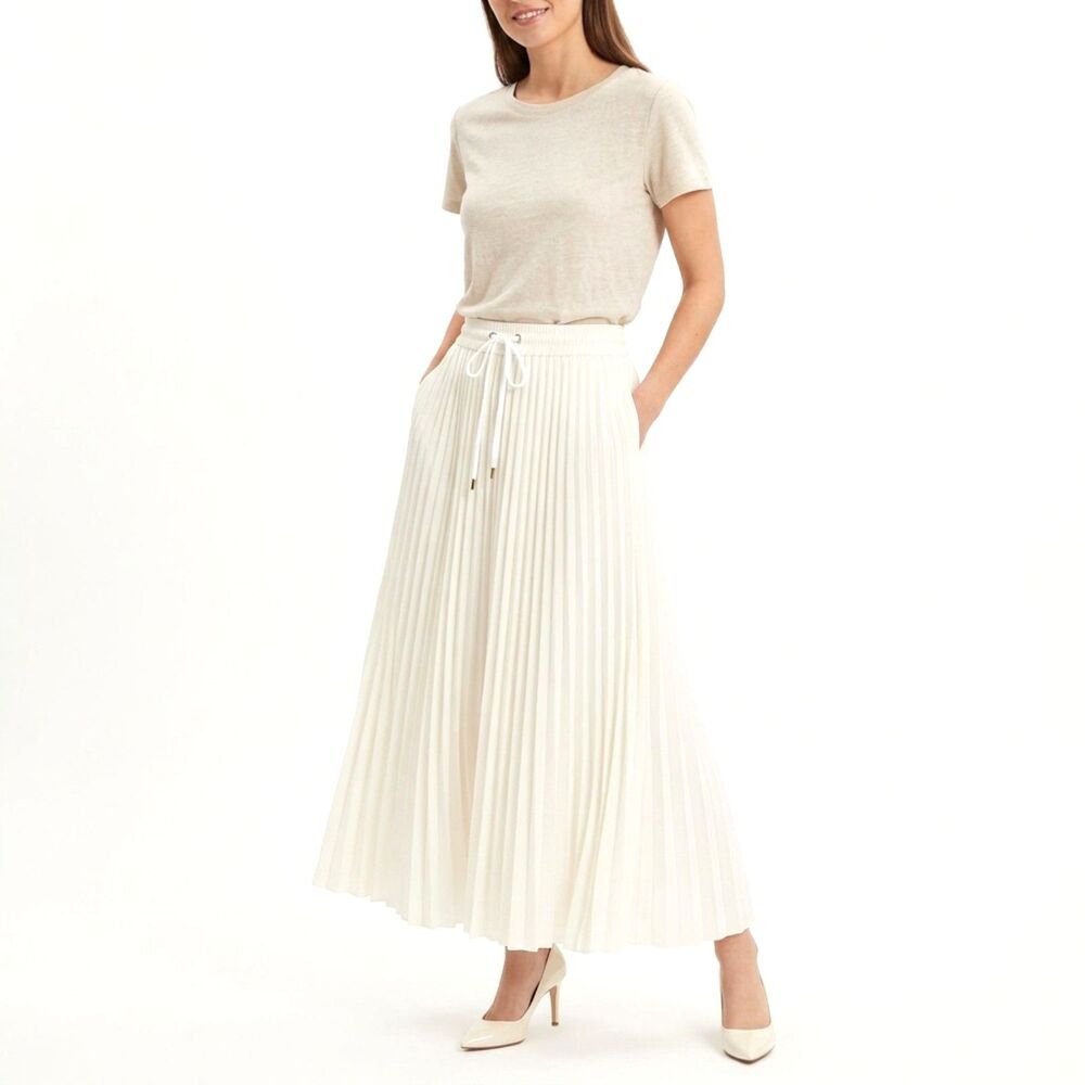 MASSIMO DUTTI Maxi Skirt Pleated White/Ivory Lined Flowy Women Size Small